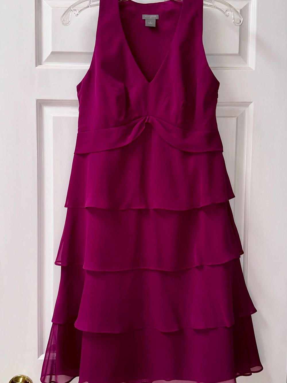 Ann Taylor Magenta Tiered Sleeveless V-Neck Dress